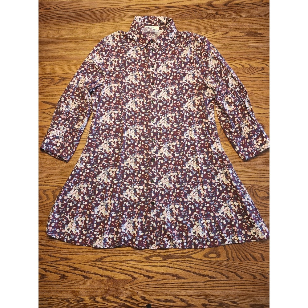 Natural Life Shirt Dress Twiggy Burgundy Floral 3/4 Sleeve Boho Sz Large‎
